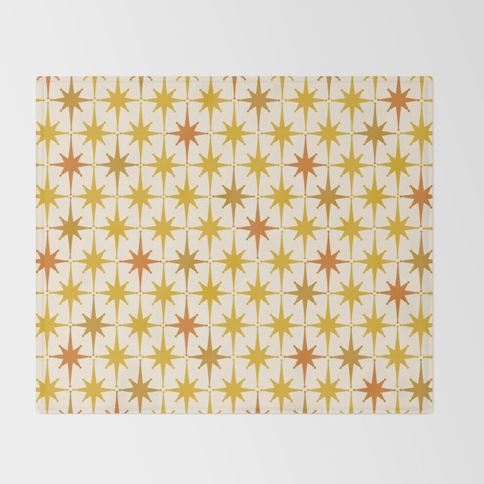 Midcentury Modern Atomic Starburst Pattern Mustard Ochre Orange Gold Cream Throw Blanket Gallery Image 2