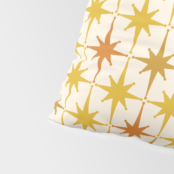 Midcentury Modern Atomic Starburst Pattern Mustard Ochre Orange Gold Cream Pillow Sham Gallery Image 4