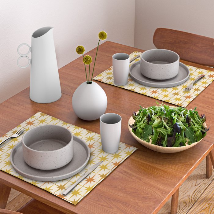 Midcentury Modern Atomic Starburst Pattern Mustard Ochre Orange Gold Cream Placemat Gallery Image 2