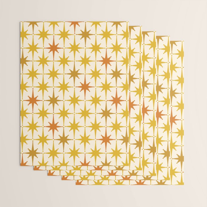 Midcentury Modern Atomic Starburst Pattern Mustard Ochre Orange Gold Cream Wrapping Paper Gallery Image 3