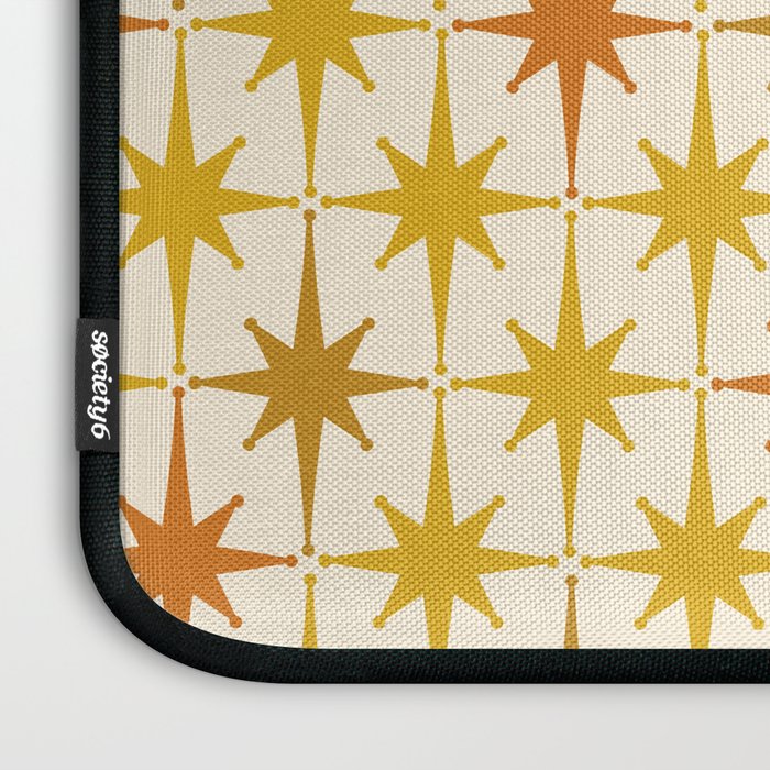 Midcentury Modern Atomic Starburst Pattern Mustard Ochre Orange Gold Cream Laptop Sleeve Gallery Image 3