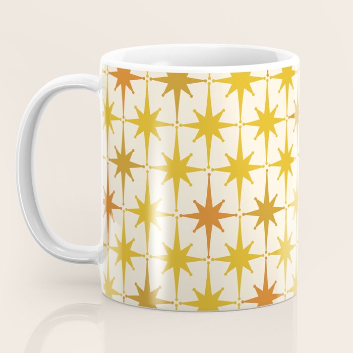 Midcentury Modern Atomic Starburst Pattern Mustard Ochre Orange Gold Cream Coffee Mug Gallery Image 3