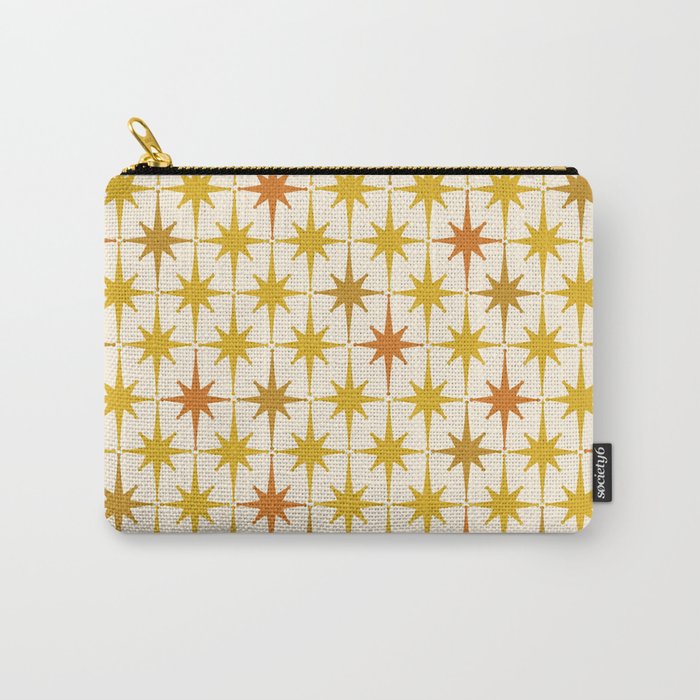 Midcentury Modern Atomic Starburst Pattern Mustard Ochre Orange Gold Cream Carry All Pouch Gallery Image 1