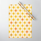 Midcentury Modern Atomic Starburst Pattern Mustard Ochre Orange Gold Cream Wrapping Paper Gallery Image 1