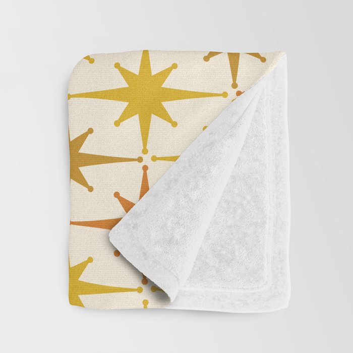 Midcentury Modern Atomic Starburst Pattern Mustard Ochre Orange Gold Cream Throw Blanket Gallery Image 3