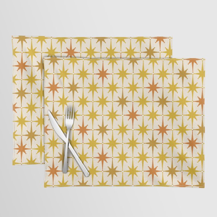 Midcentury Modern Atomic Starburst Pattern Mustard Ochre Orange Gold Cream Placemat Gallery Image 1
