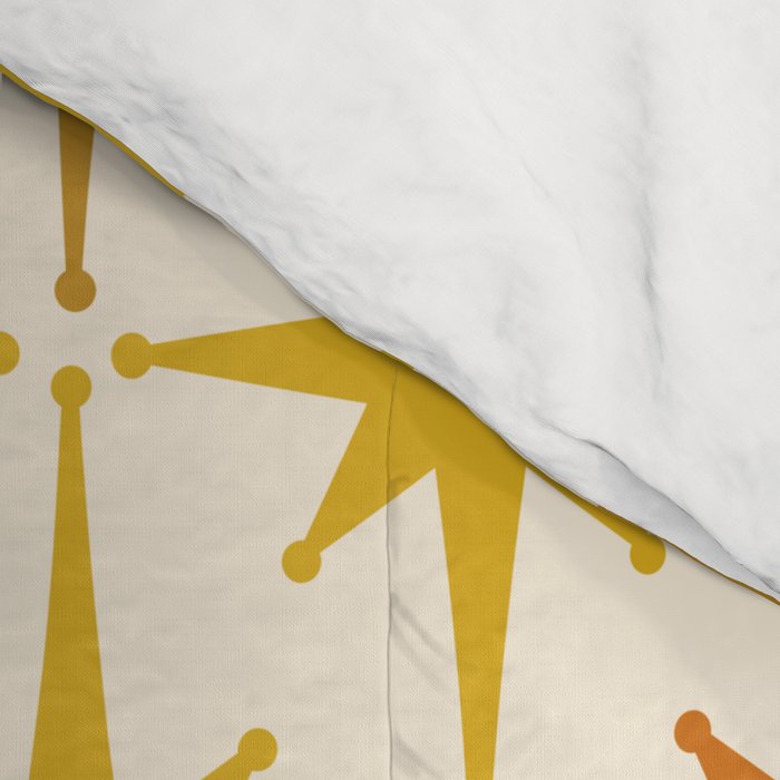 Midcentury Modern Atomic Starburst Pattern Mustard Ochre Orange Gold Cream Comforter Gallery Image 4