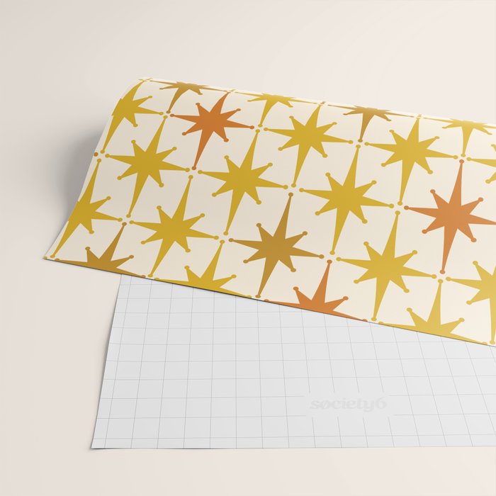 Midcentury Modern Atomic Starburst Pattern Mustard Ochre Orange Gold Cream Wrapping Paper Gallery Image 2
