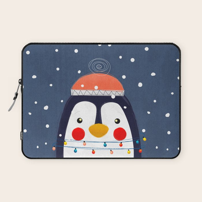 Christmas Penguin with fairy lights no2 Laptop Sleeve Gallery Image 1