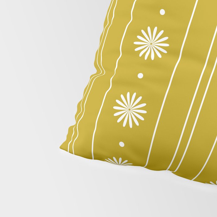 Daisy Stripes Pattern in Chartreuse Olive Yellow and White Pillow Sham Gallery Image 4