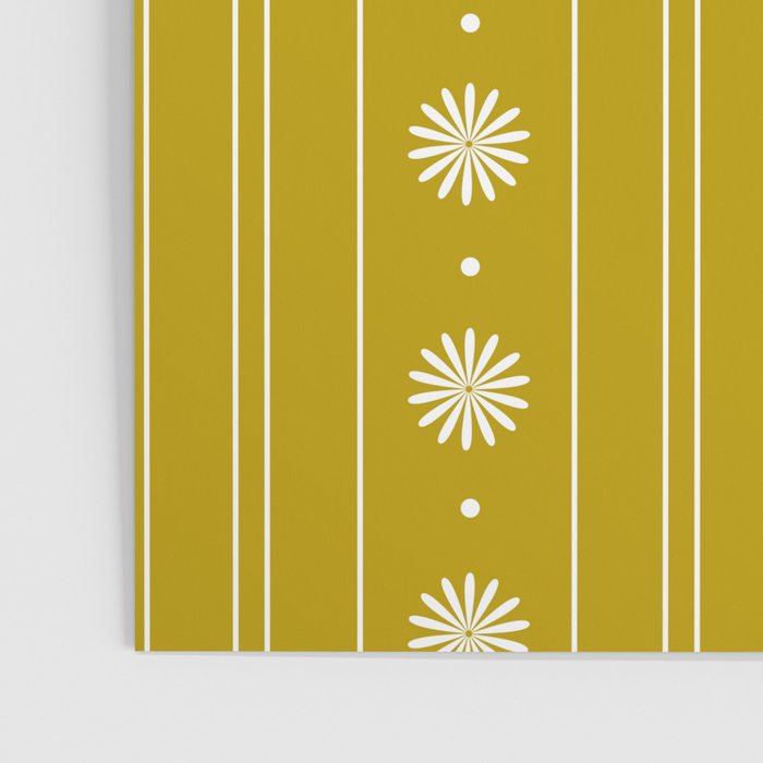 Daisy Stripes Pattern in Chartreuse Olive Yellow and White Poster Gallery Image 3