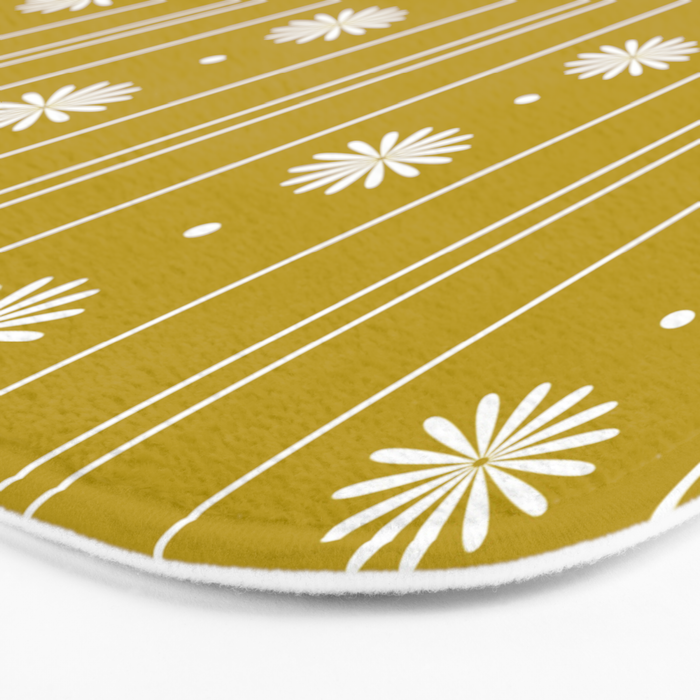 Daisy Stripes Pattern in Chartreuse Olive Yellow and White Bath Mat Gallery Image 3