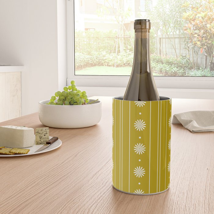 Daisy Stripes Pattern in Chartreuse Olive Yellow and White Wine Chiller Gallery Image 4