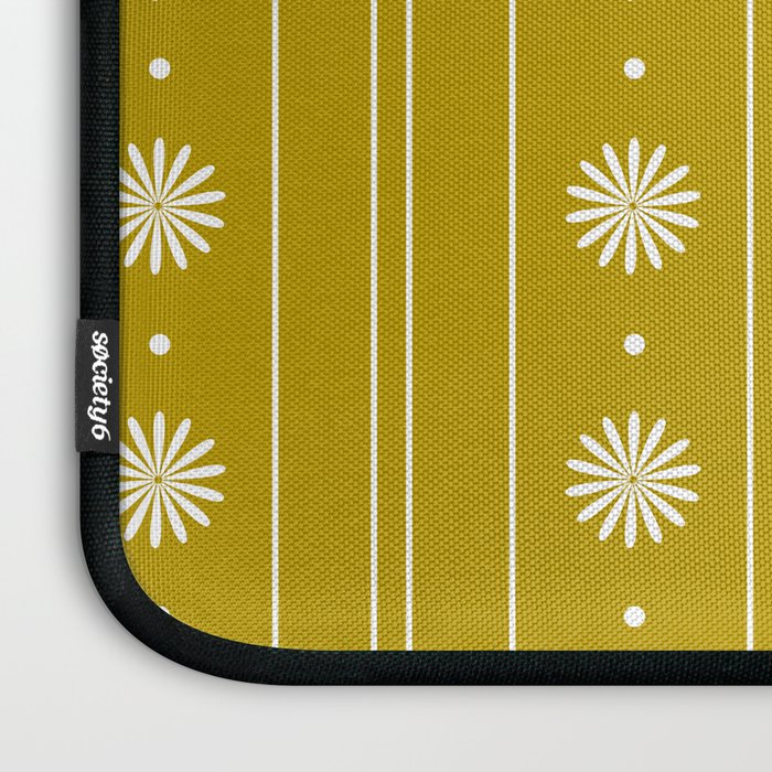 Daisy Stripes Pattern in Chartreuse Olive Yellow and White Laptop Sleeve Gallery Image 3