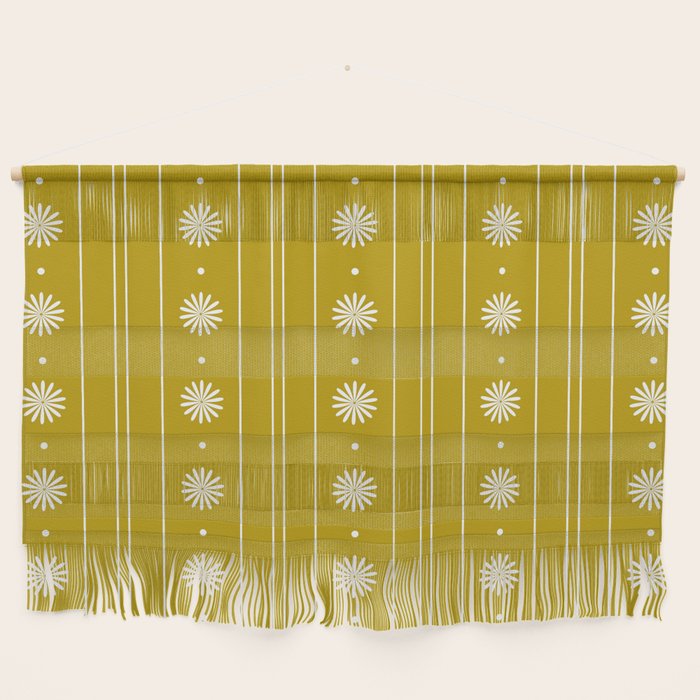 Daisy Stripes Pattern in Chartreuse Olive Yellow and White Wall Hanging Gallery Image 1