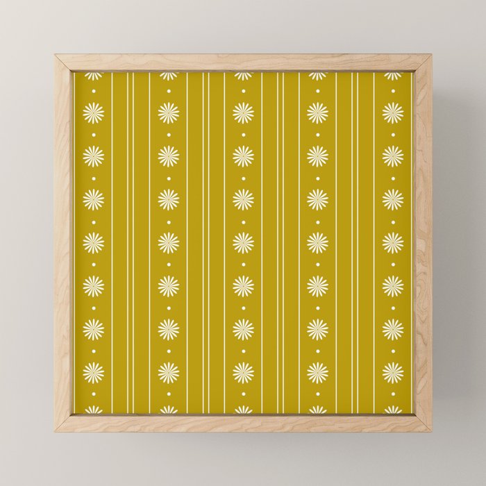 Daisy Stripes Pattern in Chartreuse Olive Yellow and White Mini Art Print Gallery Image 1