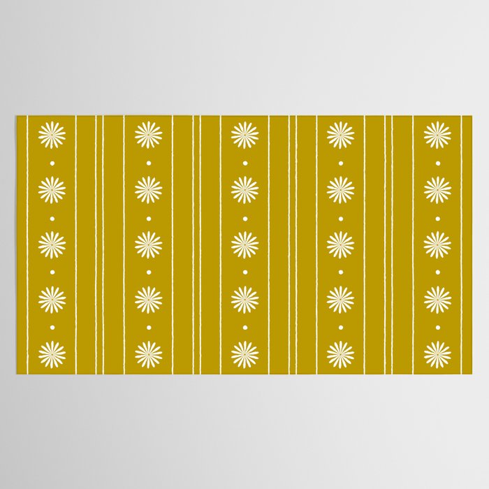 Daisy Stripes Pattern in Chartreuse Olive Yellow and White Tablecloth Gallery Image 2