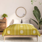 Daisy Stripes Pattern in Chartreuse Olive Yellow and White Comforter Gallery Image 3