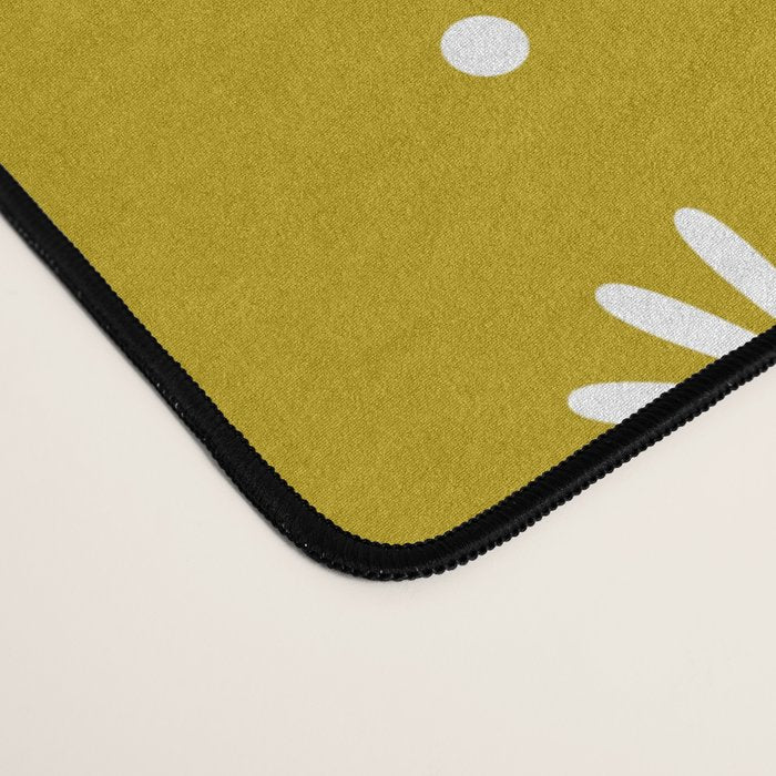 Daisy Stripes Pattern in Chartreuse Olive Yellow and White Desk Mat Gallery Image 4