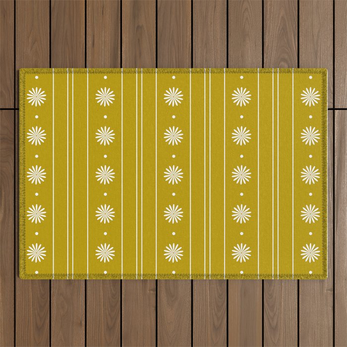 Daisy Stripes Pattern in Chartreuse Olive Yellow and White Outdoor Rug Gallery Image 1
