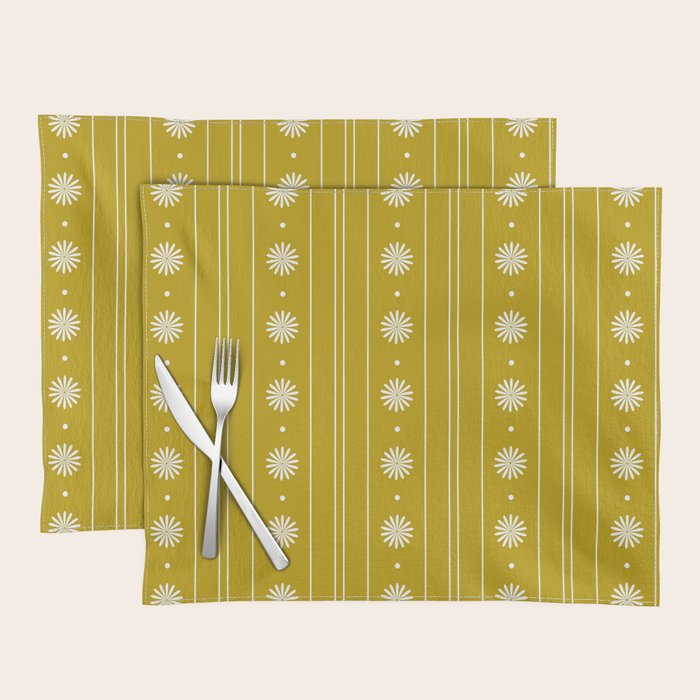 Daisy Stripes Pattern in Chartreuse Olive Yellow and White Placemat Gallery Image 1