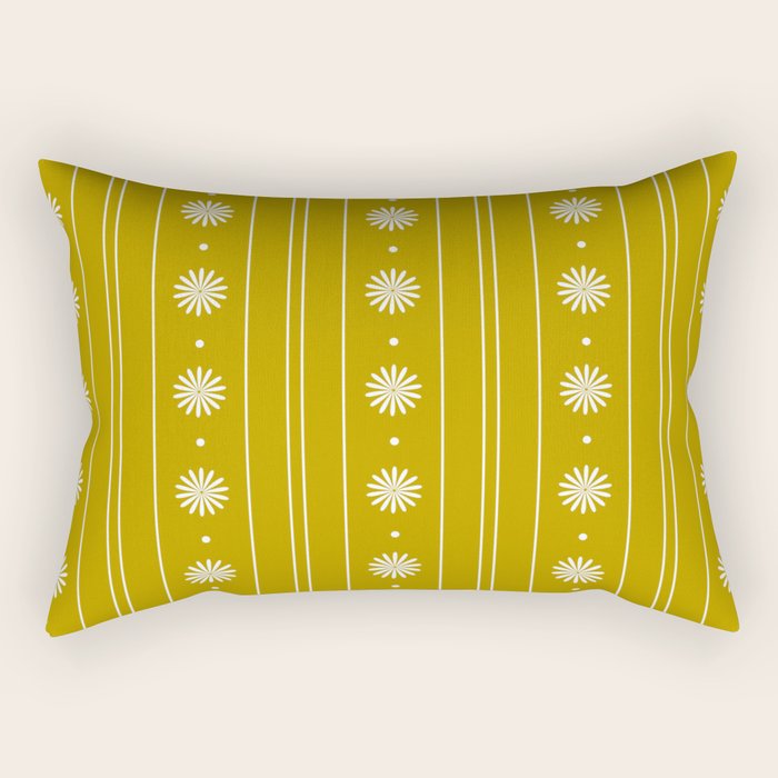 Daisy Stripes Pattern in Chartreuse Olive Yellow and White Rectangular Pillow Gallery Image 1