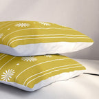 Daisy Stripes Pattern in Chartreuse Olive Yellow and White Pillow Sham Gallery Image 3