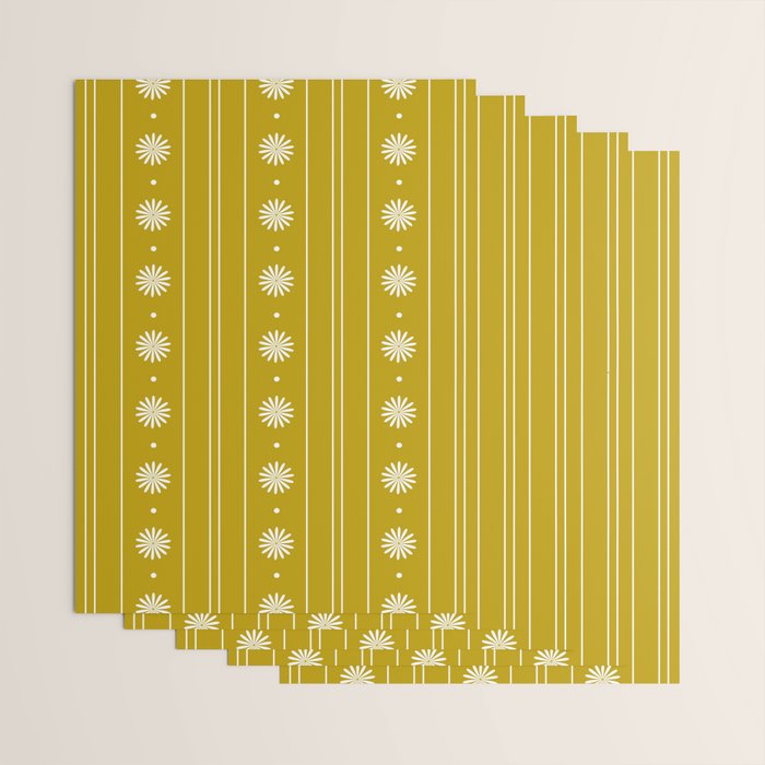 Daisy Stripes Pattern in Chartreuse Olive Yellow and White Wrapping Paper Gallery Image 3