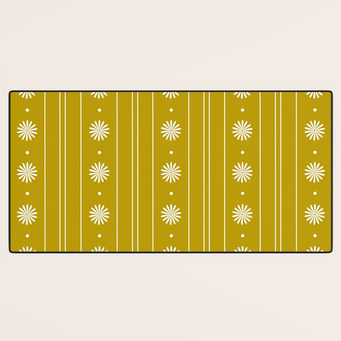 Daisy Stripes Pattern in Chartreuse Olive Yellow and White Desk Mat Gallery Image 3