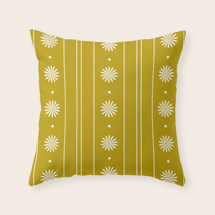 Daisy Stripes Pattern in Chartreuse Olive Yellow and White Throw Pillow Gallery Image 6