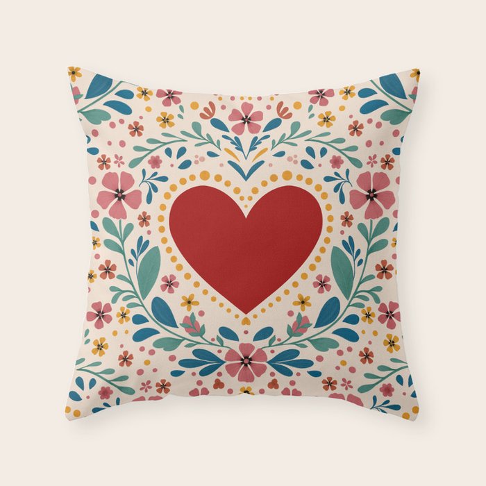 Folkloric heart Throw Pillow Gallery Image 1