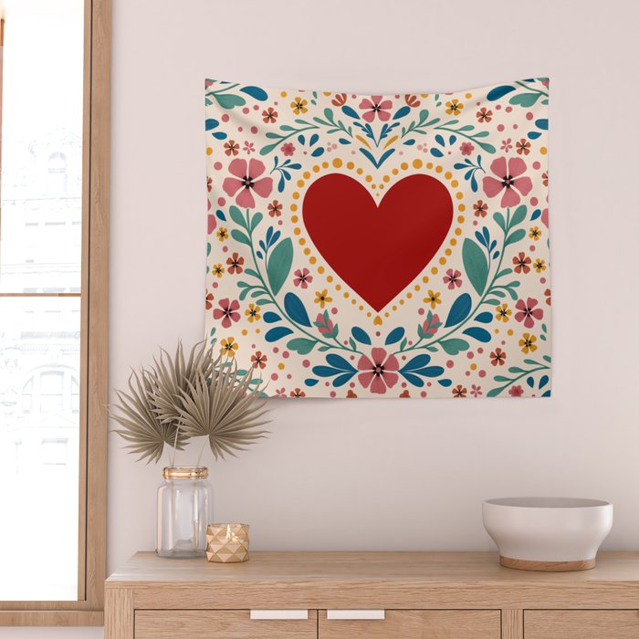Folkloric heart Wall Tapestry Gallery Image 2