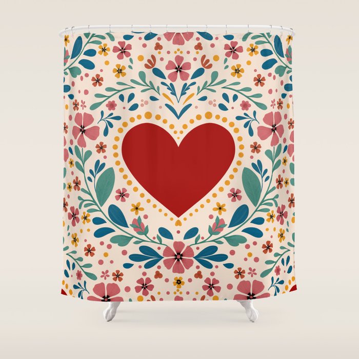 Folkloric heart Shower Curtain Gallery Image 1