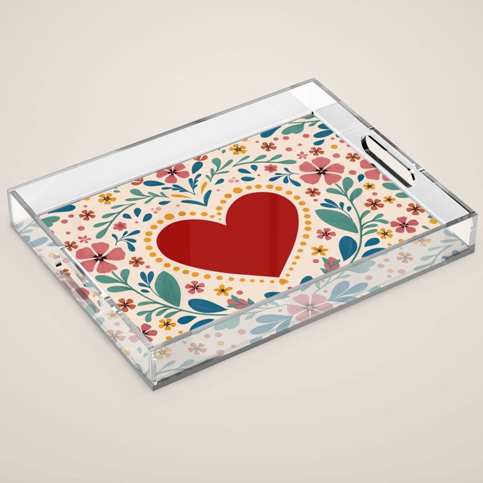 Folkloric heart Acrylic Tray Gallery Image 1