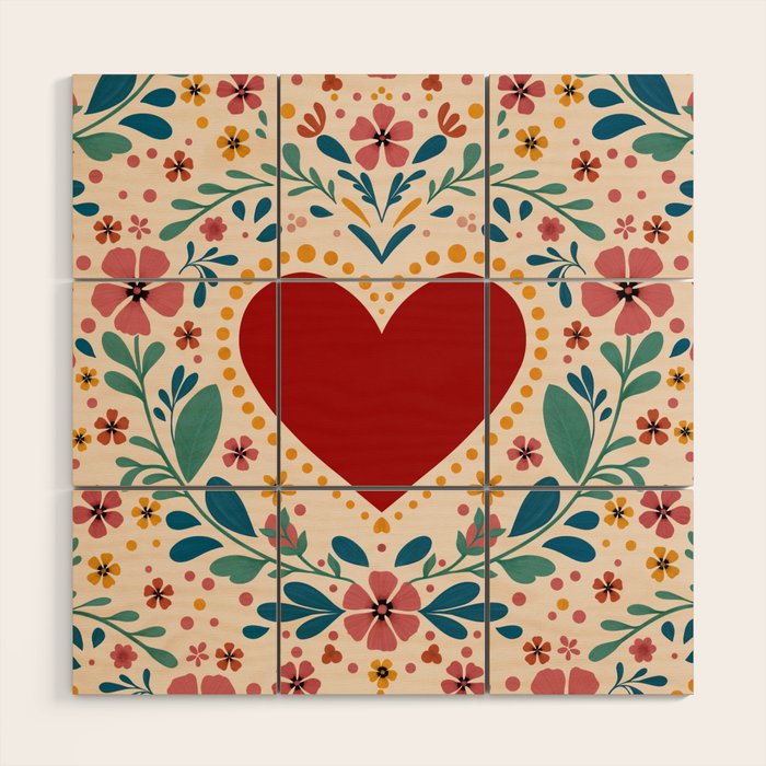 Folkloric heart Wood Wall Art Gallery Image 1