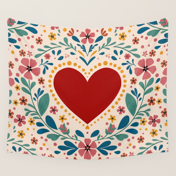 Folkloric heart Wall Tapestry Gallery Image 4