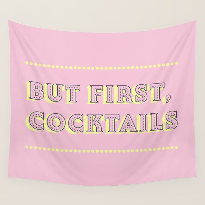 Pastel Pink Party Cocktails Wall Tapestry Gallery Image 1