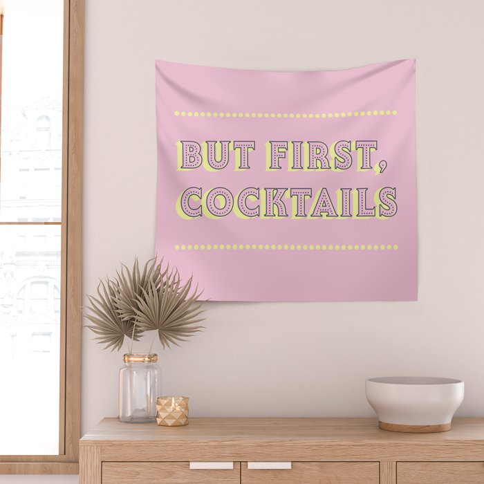 Pastel Pink Party Cocktails Wall Tapestry Gallery Image 2