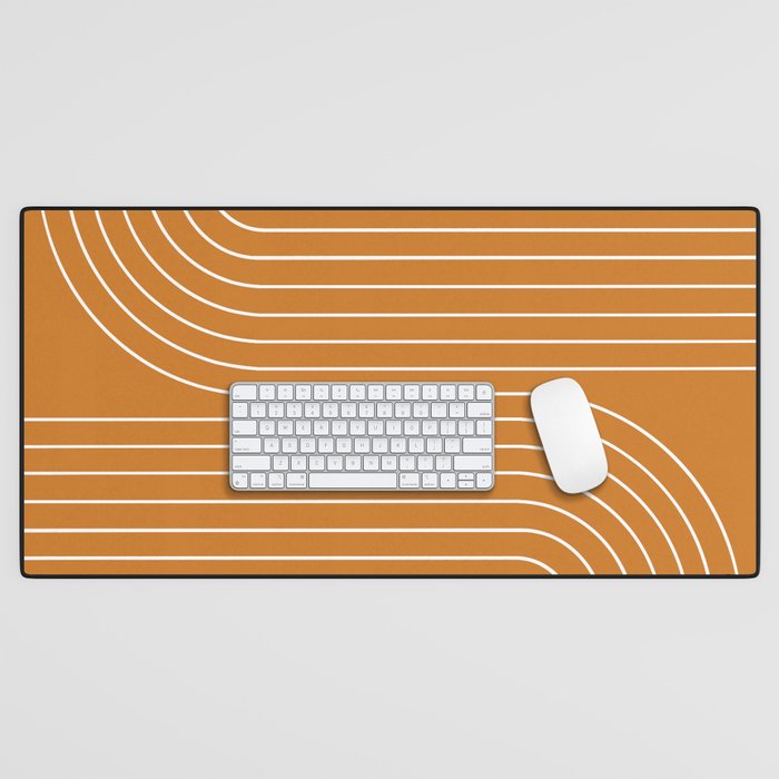 Minimal Line Curvature XCIII Bright 70s Orange Mid Century Modern Arch Abstract Desk Mat Gallery Image 1