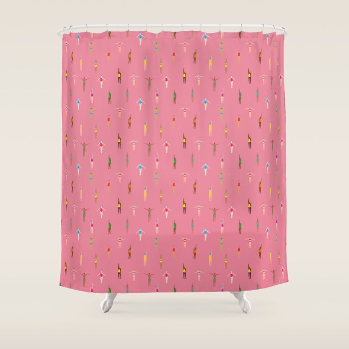 Swimmers in a Sea of Pink Shower Curtain Gallery Image 1