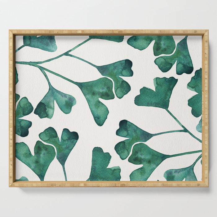 Ginkgo Biloba - Teal Serving Tray Gallery Image 1