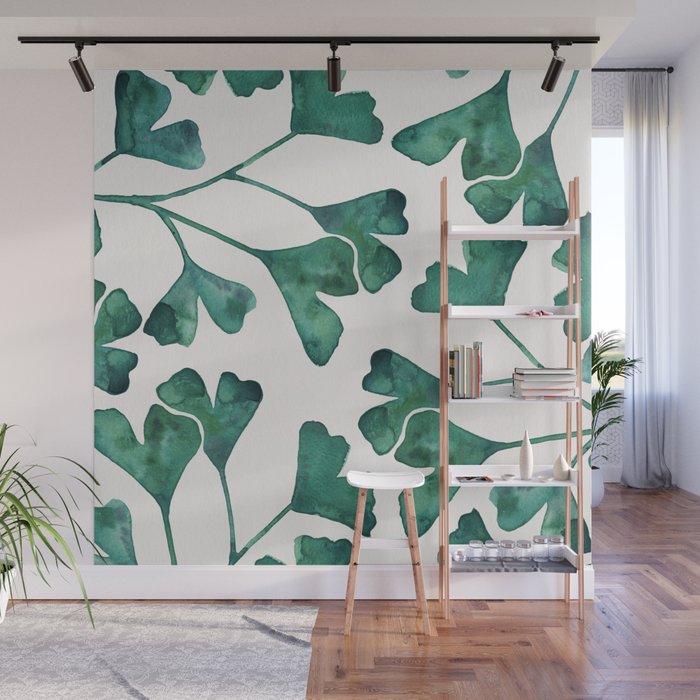 Ginkgo Biloba - Teal Wall Mural Gallery Image 1