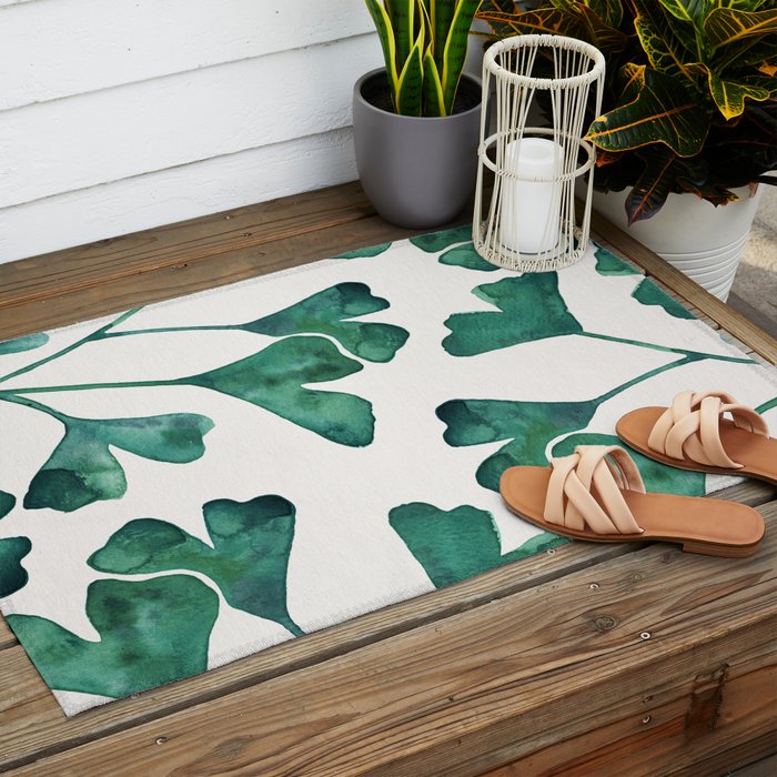 Ginkgo Biloba - Teal Outdoor Rug Gallery Image 2