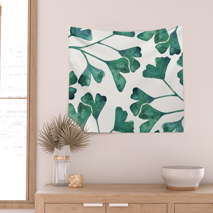 Ginkgo Biloba - Teal Wall Tapestry Gallery Image 2