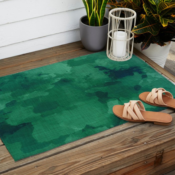 emerald watercolor Outdoor Rug Gallery Image 2