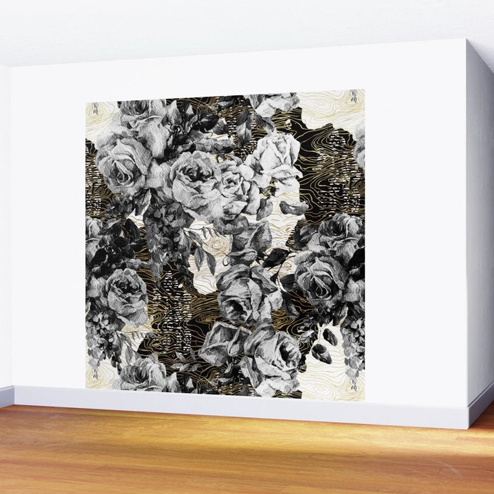 Dark abstract bloom over golden lines Wall Mural Gallery Image 2