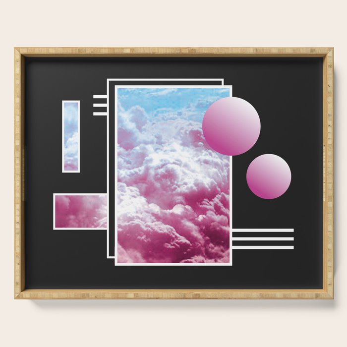 Vaporwave sky / Shapes / 80s / 90s / aesthetic Serving Tray Gallery Image 1
