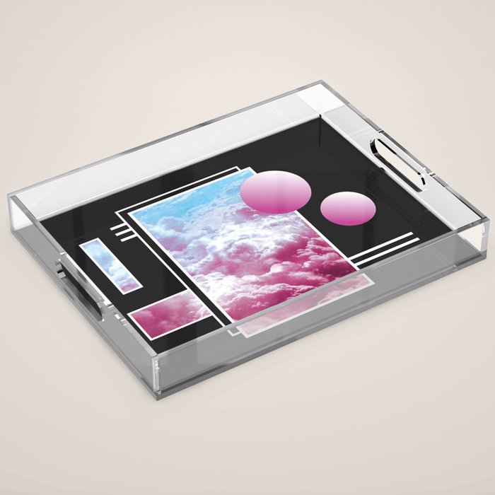 Vaporwave sky / Shapes / 80s / 90s / aesthetic Acrylic Tray Gallery Image 1