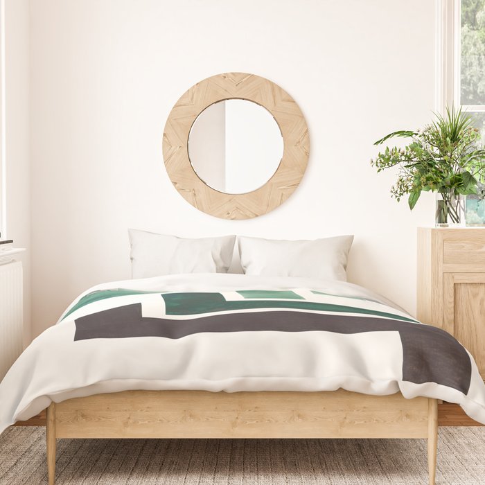 Deep Green Pattern Mid-century Modern Simple Geometric Pattern Watercolor Minimalist Art Squares Duvet Cover Gallery Image 3