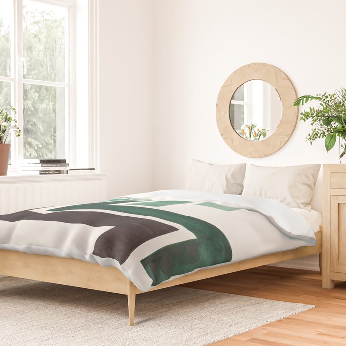 Deep Green Pattern Mid-century Modern Simple Geometric Pattern Watercolor Minimalist Art Squares Duvet Cover Gallery Image 2